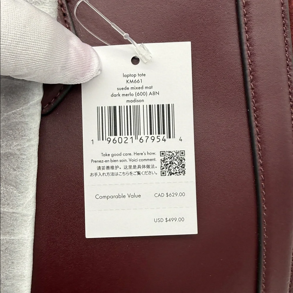 Kate Spade Madison Suede Large Laptop Tote Dark Merlot
